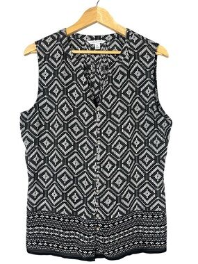 Chiffon Sleeveless Blouse Geometric Black and White
